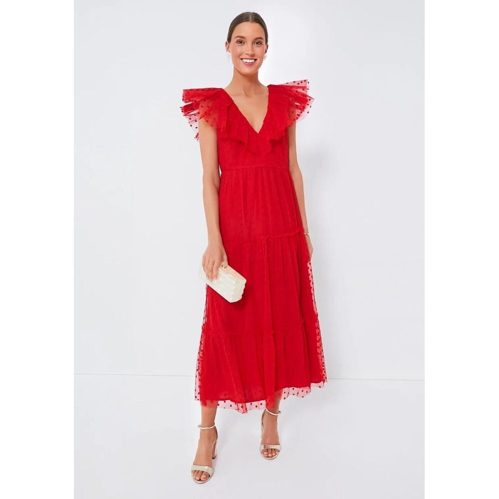 Tuckernuck Red Tulle Giselle Maxi Cocktail Dress‎ Gown Size Medium $328